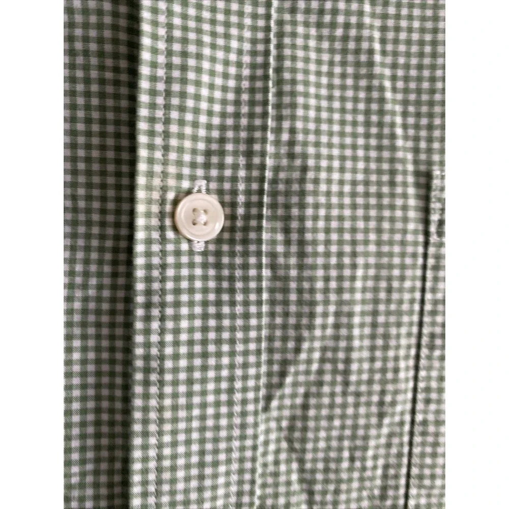 Banana Republic Mens Large Green Long Sleeve Gingham Soft‎ Wash Slim Fit